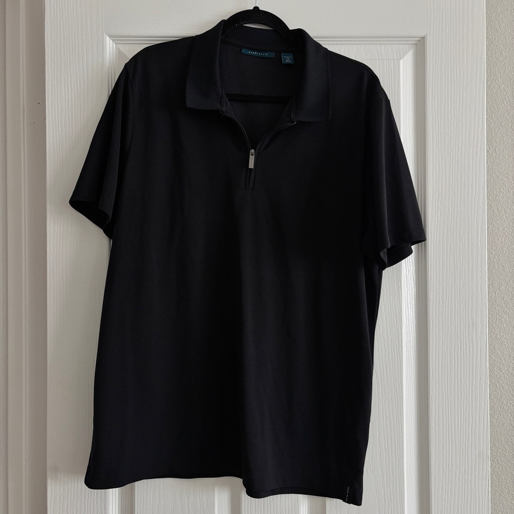 Perry Ellis Black Short-Sleeve Zip Polo
